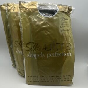 Lot of 3 Silkies Ultra Shapely Perfection Shaping Pantyhose Black Queen Size
